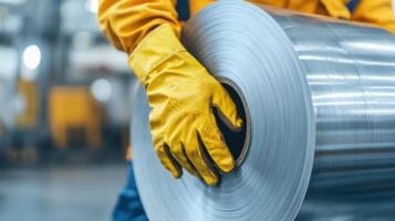 Industrial Metal Roll Handling Skilled Worker in Manufacturing Facility photo