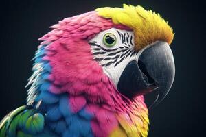 of a vibrant macaw with stunning colorful feathers, a captivating portrait of a tropical bird photo