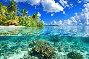Tropical Island Paradise Stunning Beach and Underwater Coral Reefs photo
