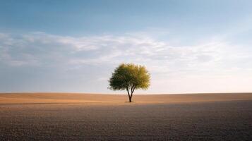 Solitary Tree in a Vast Field under a Cloudy Sky photo