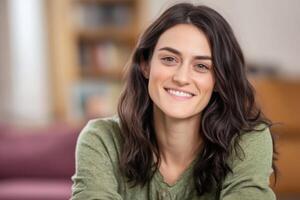 Smiling Woman Portrait in Home Setting photo