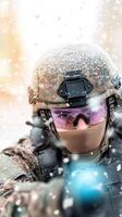 Focused Soldier in Winter Combat Gear photo