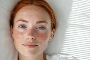 of a Woman with Freckles, Peaceful Expression photo