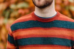 Striped Knitted Sweater Autumnal Warmth photo