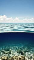 Stunning Ocean Seascape A Breathtaking View of the Underwater World and Azure Sky. Peaceful and Serene Nature Scene, Perfect for Relaxation photo