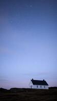 Secluded Cottage under a Starlit Sky A Peaceful Night Landscape photo