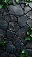 Dark Stone Wall with Intricate Ivy Pattern A Stunning Architectural Detail photo