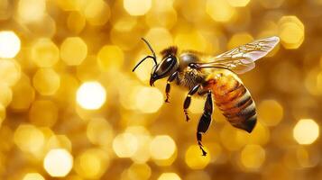 Golden Honeybee in Flight A Stunning Macro Shot of a Pollinator photo