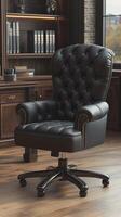 Exquisite Black Leather Office Chair in a Luxurious Study A Timeless Design for Modern Workspaces photo