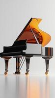 A Stunning Grand Piano in Black and Gold. Exquisite Modern Design. High End Luxury Piano with Polished Finish. A Masterpiece of Modern Music Instrument Design. photo