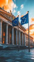 Majestic European Union Government Building at SunriseSunset A Stunning Architectural Masterpiece photo
