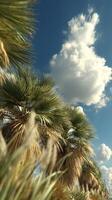 A Breathtaking View of Palm Trees Under a Cloudy Sky. A Stunning Landscape with Lush Green Foliage and a Vibrant Sky. A Perfect Summer Day photo