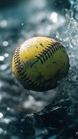 A Striking Softball in Mid Air Splashing Through Ice A Dynamic Sports Photography photo