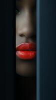 Portrait of a Woman with Red Lips, Hidden in Shadow photo