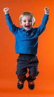 A young boy jumping in the air photo