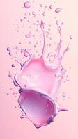A pink liquid splashing on a pink background photo