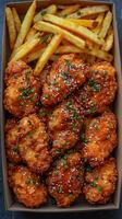Chicken nuggets and french fries in a box photo