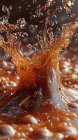 A close up of a chocolate liquid splashing on the surface photo