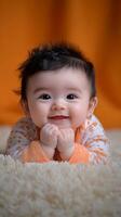 Adorable Baby Portrait A Sweet and Innocent Expression. This heartwarming image captures the pure joy and beauty of a baby's smile, creating a tender and captivating moment. photo