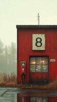 A red building with a number eight on it photo