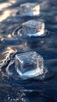 Ice Cubes Floating on Water A Study in Serenity and Tranquility. The image showcases the captivating interplay of light and shadow photo