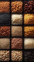 Aromatic Grains and Seeds A Culinary Journey Through Diverse Flavors and Textures. Explore the rich tapestry of colors and shapes, photo
