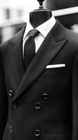 Black Double Breasted Suit A Timeless Classic for Mens Fashion. This image showcases the impeccable tailoring, luxurious fabric, a photo
