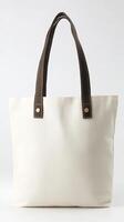 Cream Tote Bag with Brown Leather Handles Minimalist and Elegant Everyday Handbag for Women. Perfect blend of style and practicali photo