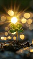 Sunrise Flower Bloom A Macro Photograph of a Vibrant Green Plant Emerging from the Soil, Bathed in the Golden Light of the Rising photo