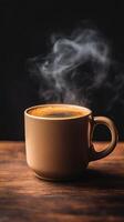 Aromatic Coffee in a Beige Mug A Captivating Still Life. Indulge in the rich aroma and warmth of freshly brewed coffee, captured i photo