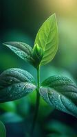 View of a Vibrant Green Plant Sprout with Dew Drops, Showcasing the Beauty of Natures New Growth and the Wonder of Lifes Beginning photo