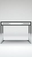 Modern Minimalist White Desk with Chrome Legs A Clean and Stylish Workspace for Home or Office. This contemporary design features photo