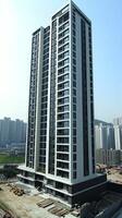 Modern Highrise Apartment Building Architectural Design and Urban Development. This image showcases a contemporary highrise reside photo