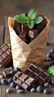 Indulge in the Exquisite Delight of Dark Chocolate and Mint A Sensual Culinary Experience. This image showcases the rich, dark bro photo