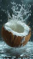 The Enthralling Dance of Coconut Water A Splash of Tropical Delight. Immerse yourself in the refreshing essence of a cracked cocon photo