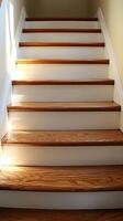Elegant Wooden Staircase in a Modern Home Interior Architecture and Design. High quality image showcasing a beautifully crafted photo