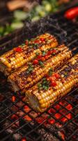 Grilled corn on the cob on the grill photo