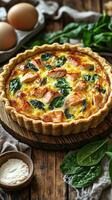 Salmon and Spinach Quiche Recipe A Flaky Crust Filled with Creamy Salmon, Spinach, and a hint of Cheese. Perfect for a delicious l photo