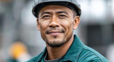 Portrait of a Smiling Construction Worker Hardworking and Skilled Professional in the Industry photo
