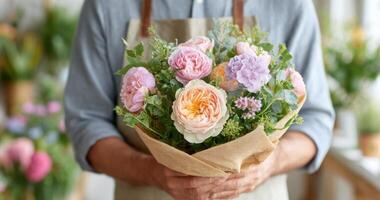 Stunning Pastel Rose Bouquet A Delicate Floral Arrangement Perfect for Romantic Gifts, Weddings, or Anniversaries. Shop now and b photo