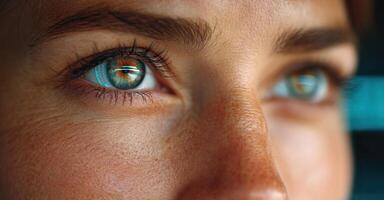 Stunning of a Womans Eye Captivating Gaze and Intricate Details. A mesmerizing portrait showcasing the beauty of the human eye an photo