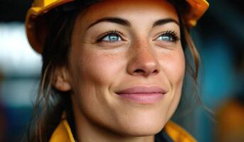 Portrait of a Confident Female Construction Worker. A Image Showcasing the Determination and Skill of a Woman in a Male Dominated photo