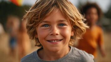 A Happy Childs Portrait A Captivating Image of Joy and Innocence. This heartwarming photo captures the radiant smile of a young bo