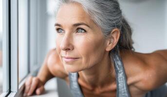 A Portrait of a Determined Senior Woman Exercising, Displaying Strength, Health, and an Active Lifestyle. This image embodies well photo