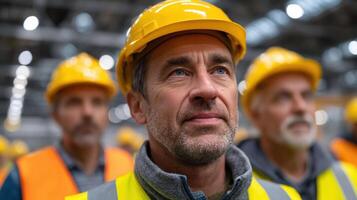 A Focused Team of Industrial Workers Teamwork, Safety, and Progress in Manufacturing photo