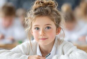 Portrait of a Schoolgirl A Captivating Image of Youth, Innocence, and Education. This heartwarming photograph captures the essence photo