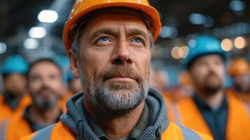 Portrait of a Construction Worker A Focused and Confident Industrial Professional. This image depicts a man in a hard hat, showcas photo