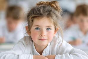 A Captivating Portrait of a Young Girl A Stunning Depicting the Beauty and Innocence of Childhood. This image is perfect for proj photo