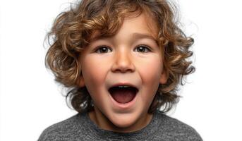 A Captivating Portrait of a Cheerful Child A Stunning of a Toddlers Joyful Expression, Full of Childlike Wonder and Playfulness. photo