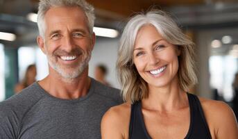 Portrait of a Happy, Healthy Couple Smiling, Active Adults Enjoying a Fitness Lifestyle. This image conveys wellness, positivity, photo